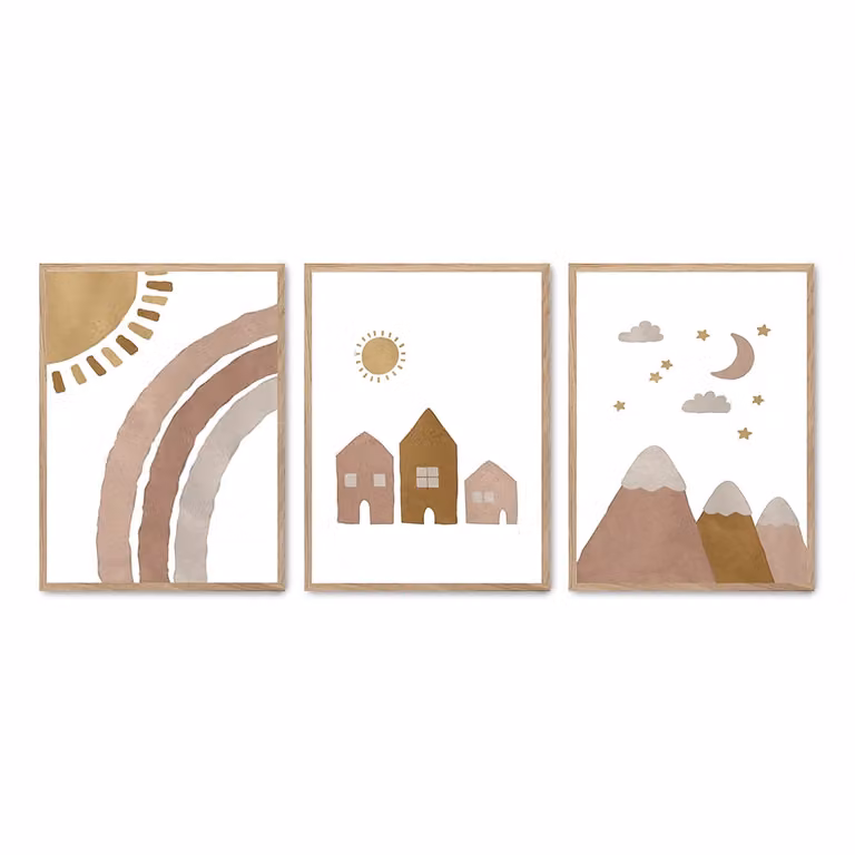 Set de 3 pósteres abstractos de Poster Lab con marco de madera multicolor, An/Al: 30 x 40 cm