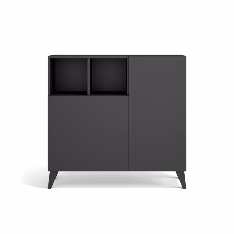 Mueble zapatero Oslo de HERDASA en color gris grafito con patas de haya y puertas con cierre suave, An/P/Al: 87 x 27 x 90 cm