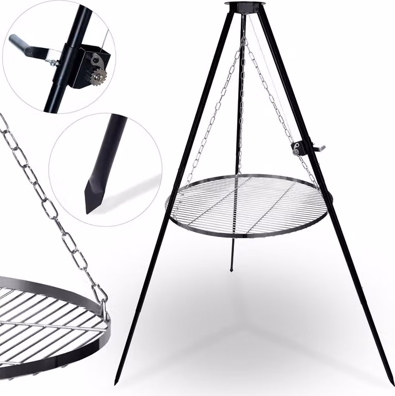 Soporte de tres patas para fuego de acero Berdsen BD-884 en color negro, Altura: 80 cm