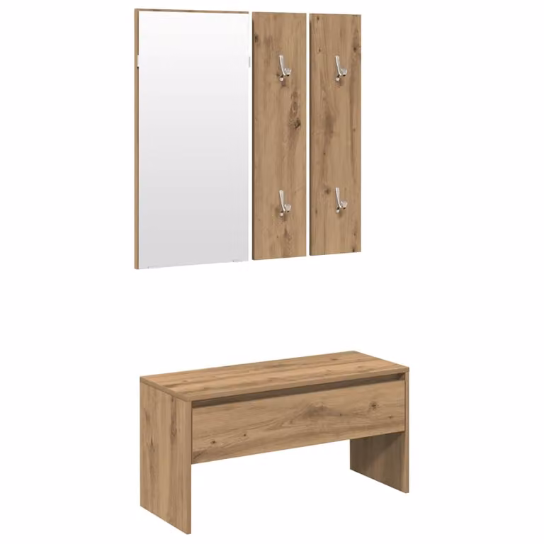 Set de muebles de recibidor vidaXL de madera de roble en color marrón con banco, espejo y estante de pared para pasillo o despacho