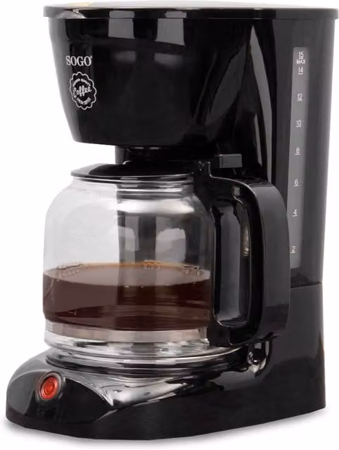 Cafetera de goteo Sogo con jarra de cristal, capacidad de 1,8 l y función de mantener caliente, color negro