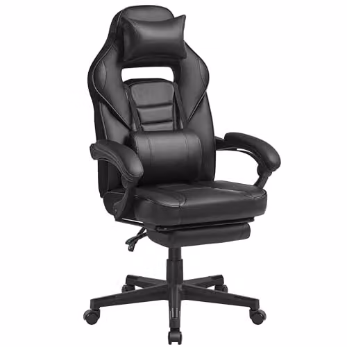 Silla Gaming Ergonómica SONGMICS en Negro con Reposacabezas y Soporte Lumbar, Capacidad 150 kg, An/P/Al: 70 x 70 x 112-122 cm