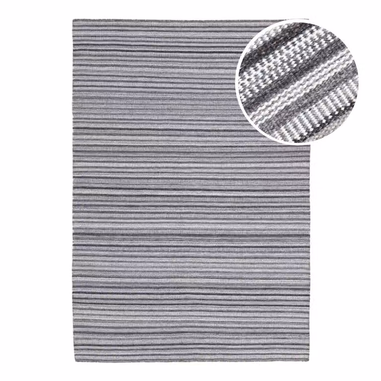 Alfombra de exterior Axi rectangular gris de diseño geométrico moderno fabricada en poliéster reciclado An/P/Al: 200 x 290 cm