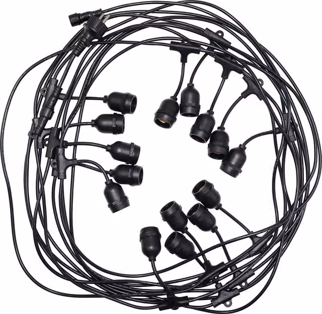 Guirnalda de exterior para bombillas E27 de edo solutions, negra, resistente al agua IP54, longitud: 15 m