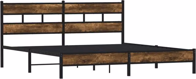 Estructura de cama SYFAX de metal en color roble ahumado con láminas fijas de 200 x 200 cm