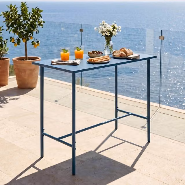 Mesa alta de comedor Palavas de metal en azul mate, An/P/Al: 120 x 60 x 105 cm