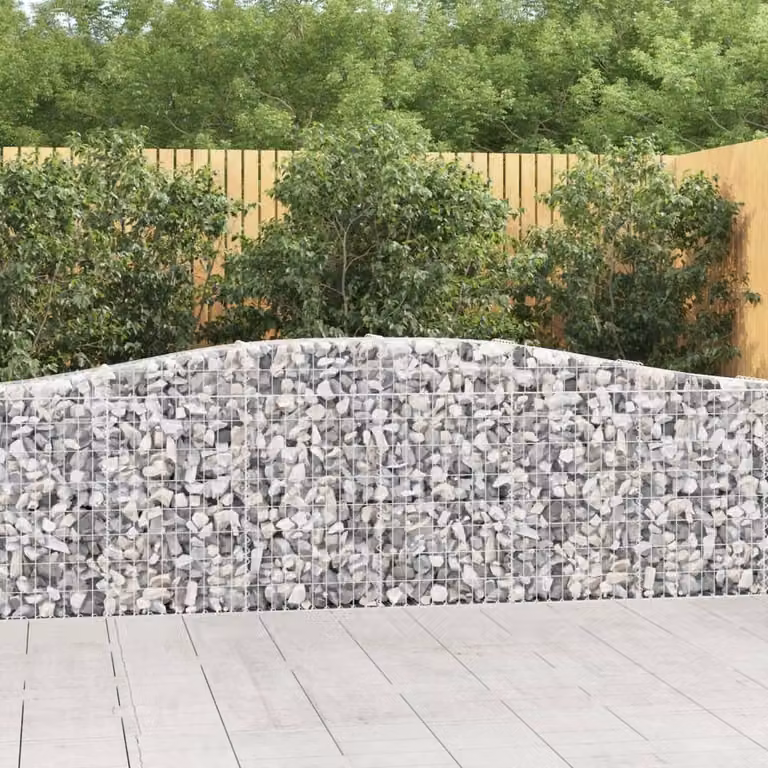 Cesta de gaviones Syfax en forma de arco de hierro galvanizado color plata An/P/Al: 400 x 30 x 80/100 cm