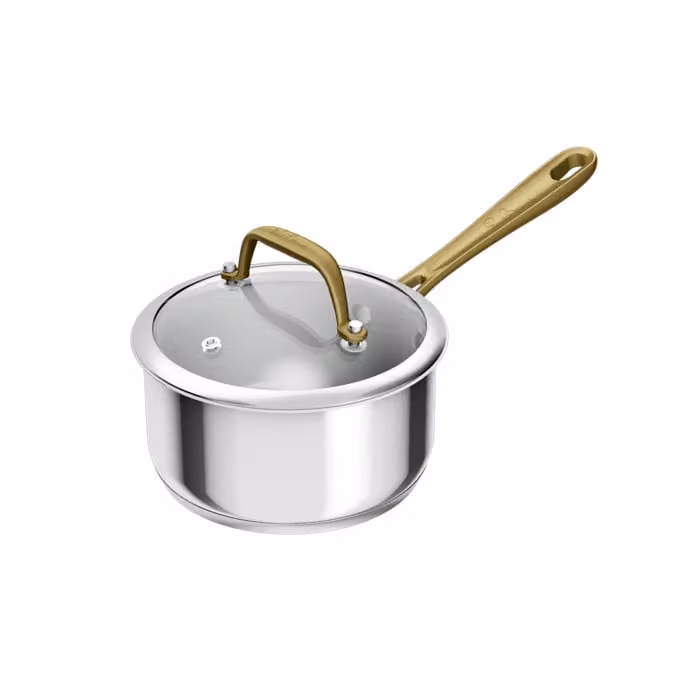 Cazo Tefal & Bocuse de acero inoxidable para inducción, sin revestimiento, color plata con mango dorado, 16 cm