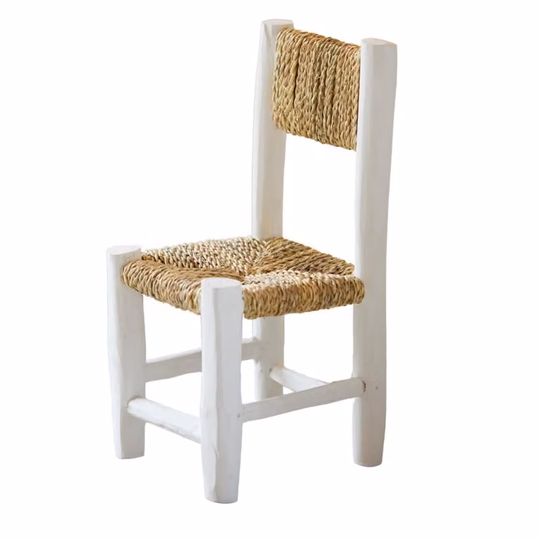 Silla infantil de madera blanca y ratán Home Maison