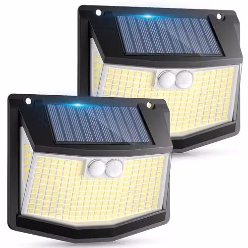 Luz Exterior Solar LED CZHHMART con Sensor de Movimiento y 248 LEDs para Jardín y Terraza en Blanco y Plata