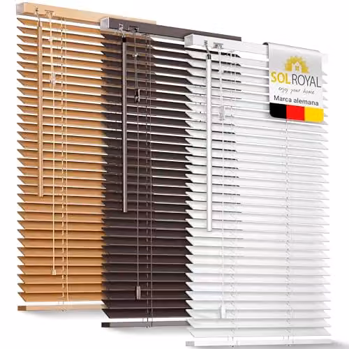 Persiana Veneciana de Madera Sostenible Sol Royal en Color Blanco An x Al: 150 x 160 cm