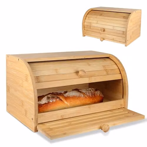 Caja de pan de bambú Fishtec con tabla de cortar integrada y puerta corredera, color marrón, An/P/Al: 37 x 23 x 19.7 cm