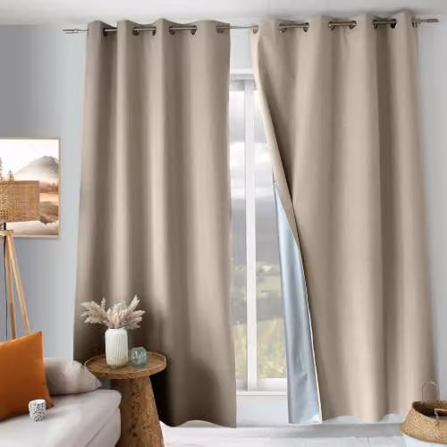 Cortina térmica blackout ED Enjoy Home Oxford Collection en color beige con ojales, An: 135 cm, Al: 240 cm