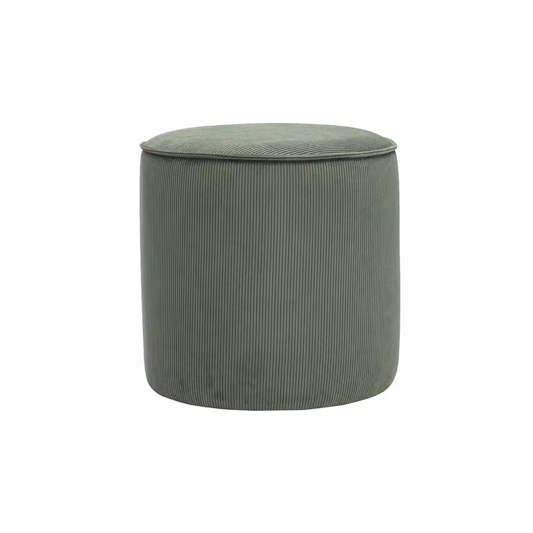 Puf redondo de pana Miliboo Paul en color verde caqui con estructura de madera de pino, Diámetro: 40 cm