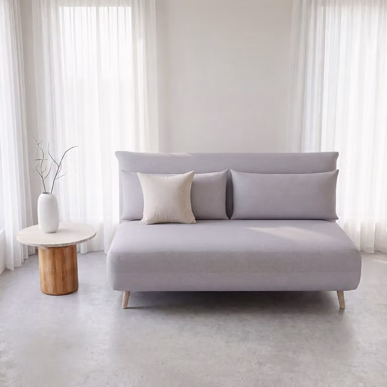 Sofá cama de 2 plazas Maison du Monde en tela beige con sistema click clack y estructura de madera de pino y haya, 140 x 190 cm