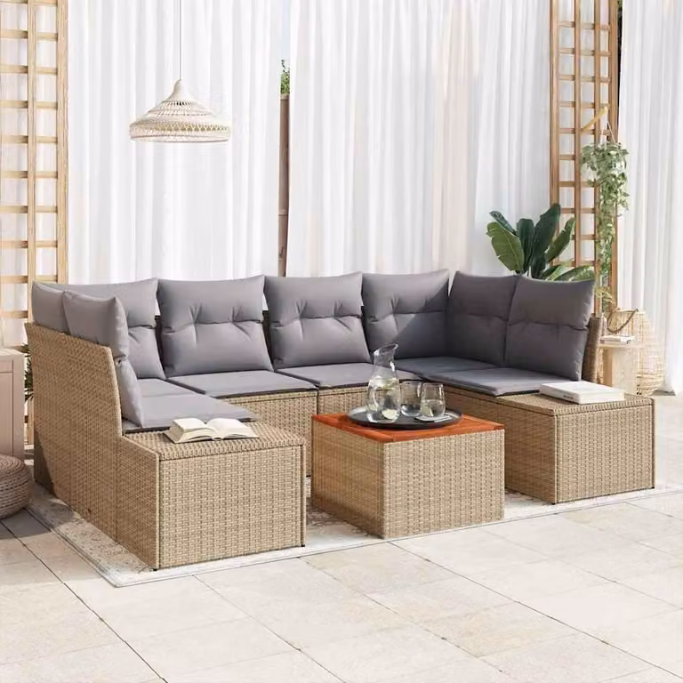Juego de 7 cojines para sofá de jardín Maison Exclusive en color beige y tejido de ratán sintético