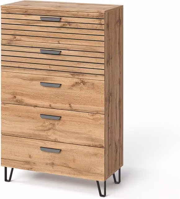 Aparador Vicco Amber en color roble wotan con 5 cajones, An/P/Al: 127.6 x 80 x 42.6 cm