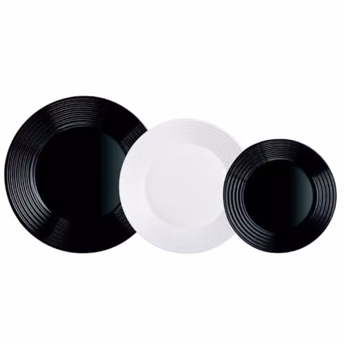 Vajilla de vidrio Luminarc Harena N&B de 18 piezas para 6 personas en blanco y negro, apta para microondas y lavavajillas