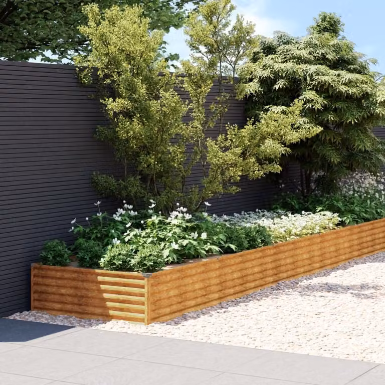 Jardinera de acero corten Syfax color marrón An/P/Al: 579 x 100 x 36 cm
