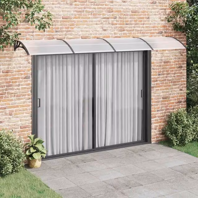 Marquesina de puerta vidaXL de policarbonato y aluminio en color negro An/P: 400 x 100 cm