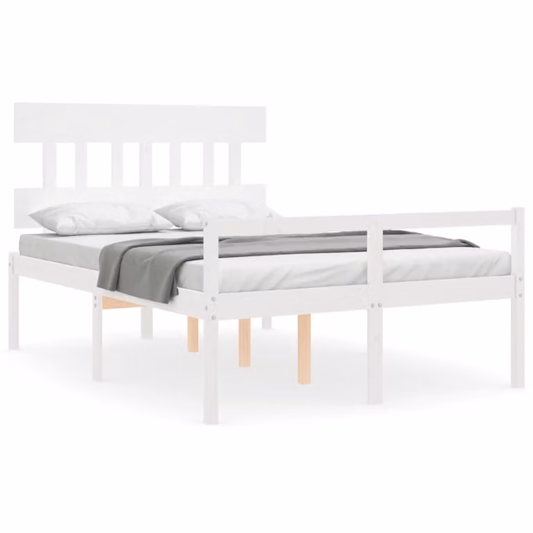 Cama para personas mayores vidaXL de madera maciza de pino en color blanco con cabecero de estilo rústico An/P/Al: 140 x 190 cm