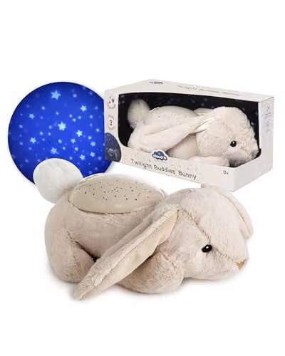Luz nocturna relajante Cloud B Proyector de estrellas con peluche de conejo Twilight Buddies en colores azul y verde