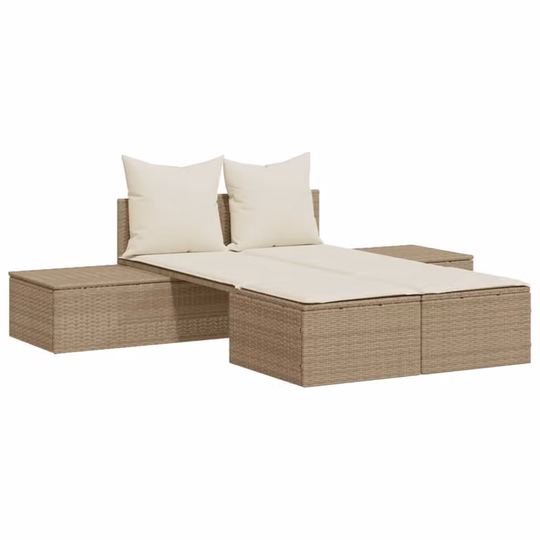 Tumbona doble Syfax de ratán sintético y acero con cojines resistentes a la intemperie en color beige y blanco