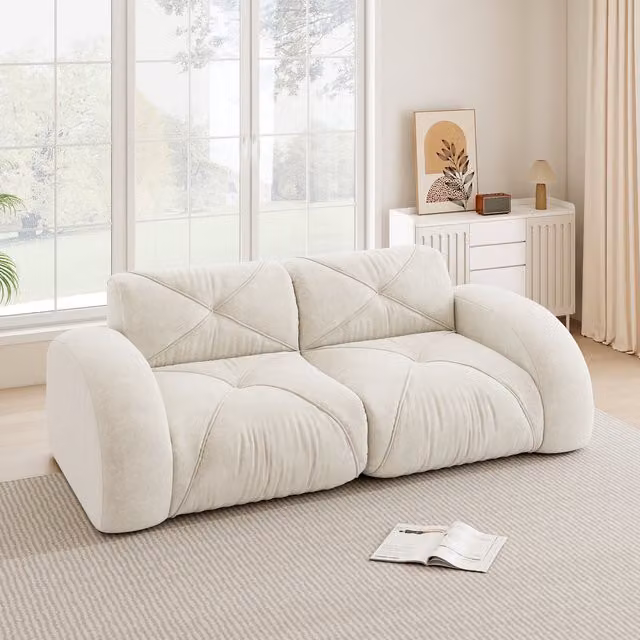 Sofá Modular de 2 Plazas KELLANY en Tejido de Chenilla Blanco con Espuma de Alta Densidad