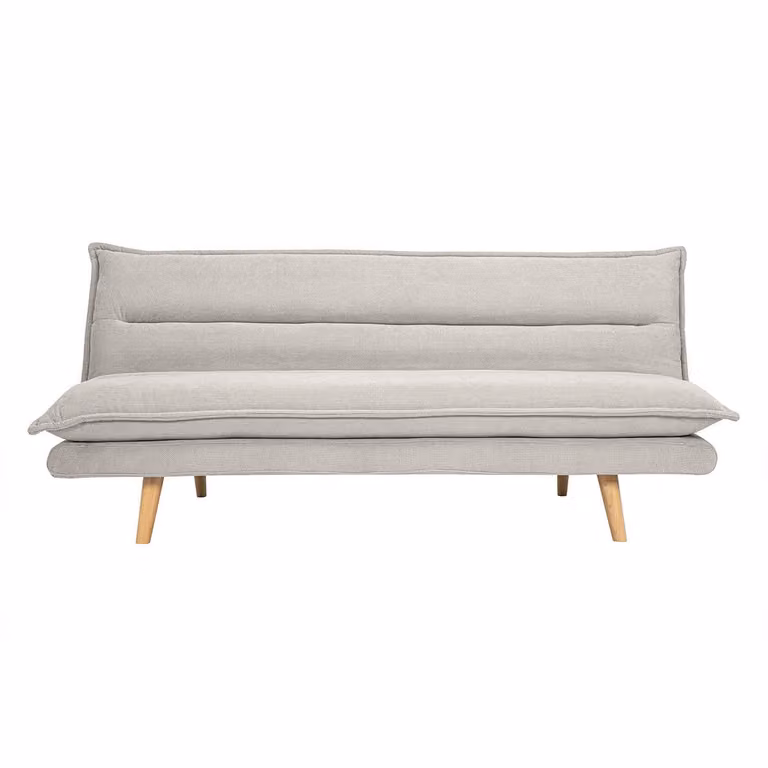 Sofá cama convertible Miliboo Bingo de estilo escandinavo en terciopelo beige con estructura de madera