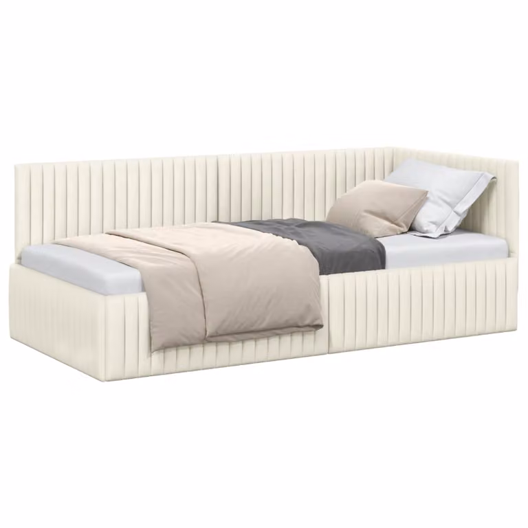 Estructura de cama de esquina moderna vidaXL tapizada en terciopelo beige An/P/Al: 90 x 200 cm