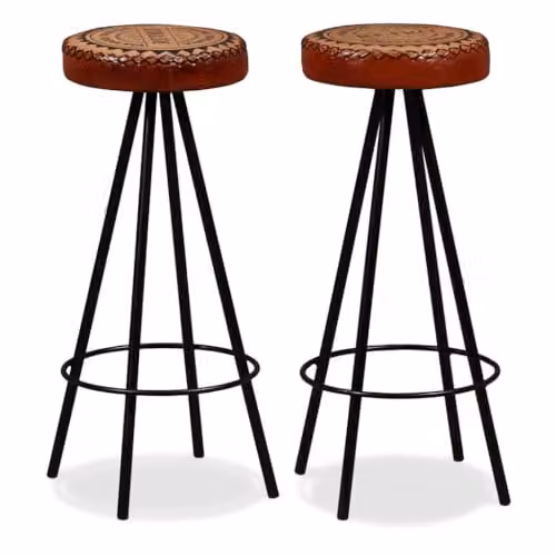 Juego de dos taburetes de bar industriales Helloshop26 con asiento de piel auténtica y tela en color marrón y negro