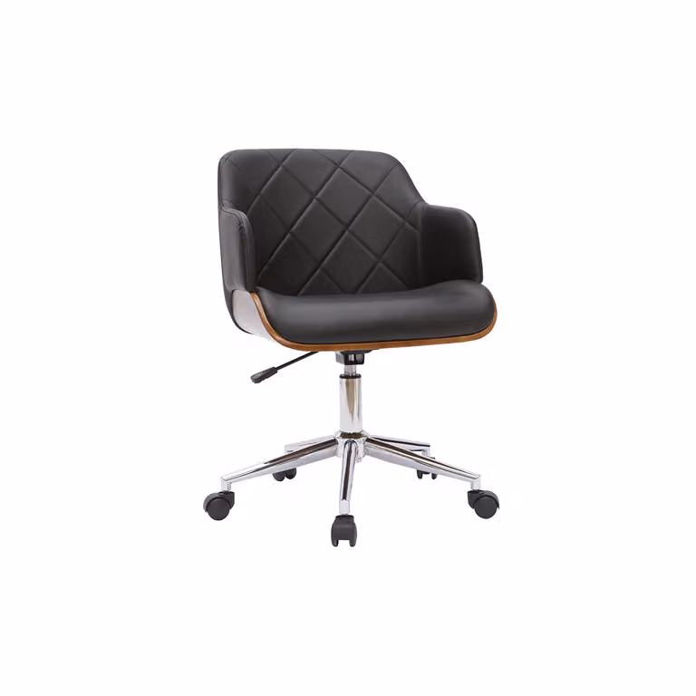 Silla de oficina giratoria Miliboo Sandro en color negro y madera oscura con diseño moderno y altura regulable