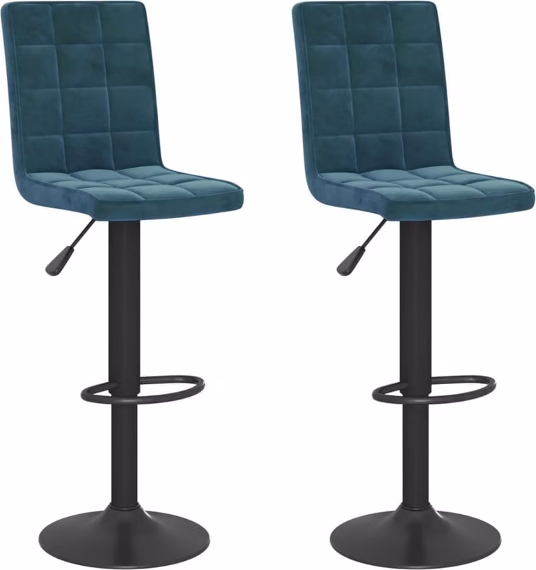 Set de 2 taburetes Syfax de terciopelo azul para cocina y comedor con estructura de metal