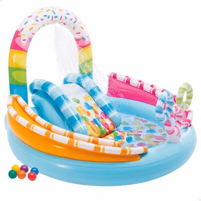 Centro de juegos hinchable Intex de golosinas con tobogán, juegos de bolas y difusor, multicolor, An/P/Al: 170 x 165 x 122 cm