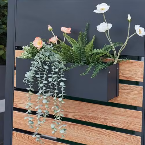 Jardinera colgante en acero galvanizado en.casa con orificios de drenaje y 2 ganchos para flores o hierbas, color antracita, An/Al/P: 50 x 15 x 12 cm