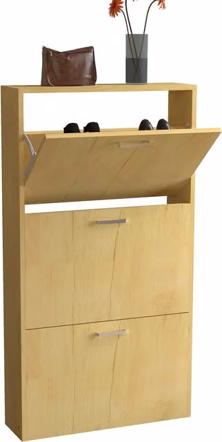 Armario zapatero basculante VCM de madera en roble con 3 estantes, An: 59 cm, Al: 108 cm, P: 17 cm