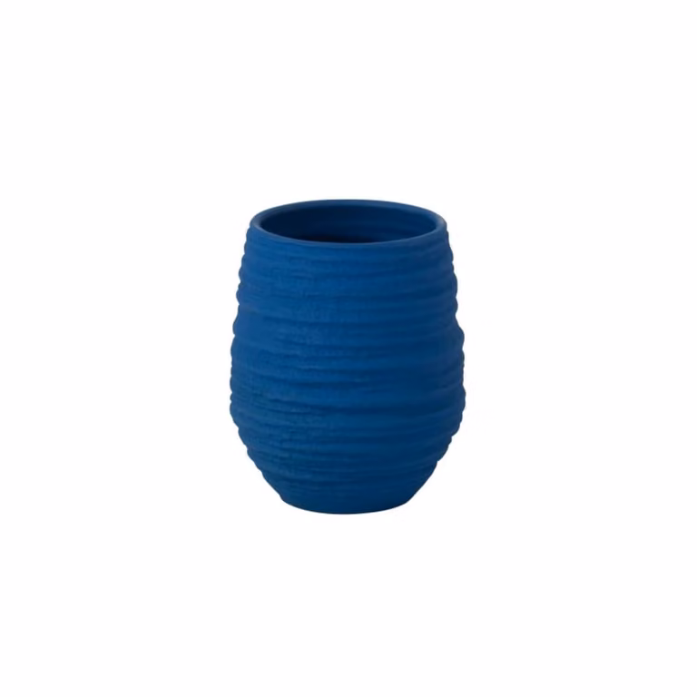 Macetero moderno de cerámica azul J-line redondo para mesa An/P/Al: 19 x 17 x 23 cm