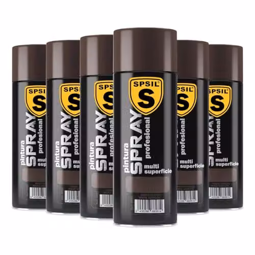 Pack de 6 unidades de Pintura Spray Profesional SPSIL Brillante Marrón Tabaco de 400 ml para Metal, Madera y Plástico con Secado Rápido