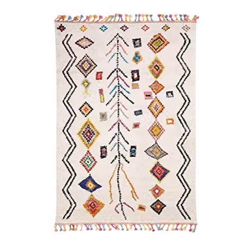 Alfombra Bereber Jadorel Multicolor de Estilo Moderno y Rectangular para Salón An/P/Al: 150 x 80 cm