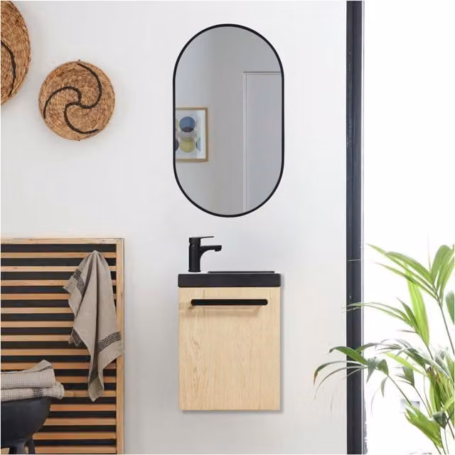 Conjunto de mueble bajo lavabo y espejo Mob-in en acabado roble de fondo reducido, An/P: 41 x 21 cm