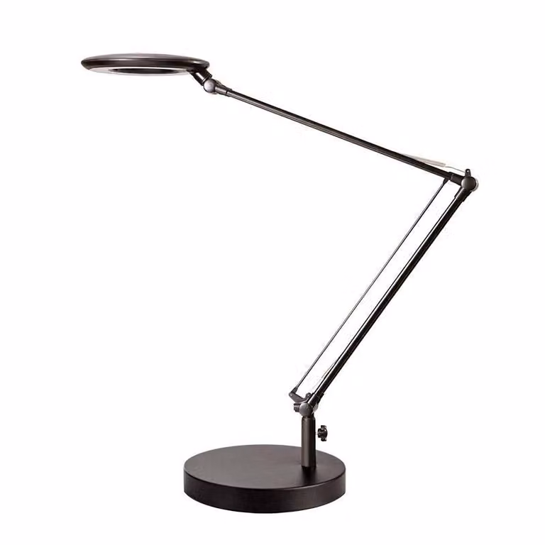 Lámpara de sobremesa LED con lupa articulada LEDBOX en color negro con luz blanca neutra y control táctil