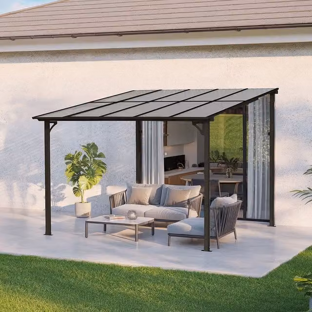 Cubierta para terraza Home Deluxe ECO antracita y transparente con estructura de acero galvanizado y policarbonato An/P: 300 x 300 cm, Altura: 193 cm