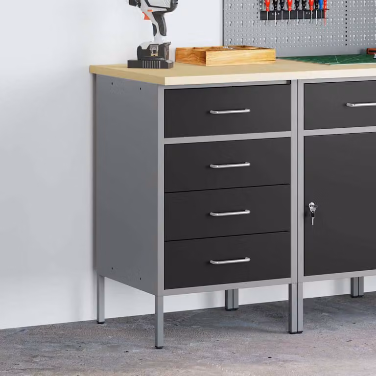 Banco de trabajo con cajón vidaXL en negro y gris, An/P/Al: 50 x 55 x 85 cm