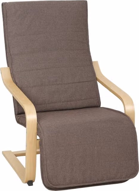 Sillón de salón con reposapiés ajustable y estructura de madera de abedul, tapizado en lino sintético marrón, An/P/Al: 66,5 x 94 x 100 cm