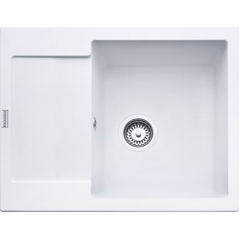 Fregadero de encimera Franke serie Maris MRG 611-62 de granito compuesto, reversible, color blanco Glacier, An/P/Al: 62 x 50 x 20 cm