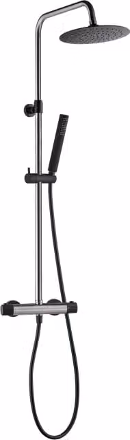 Columna de ducha termostática Essebagno Kissy en acero inoxidable y negro mate con rociador de lluvia y mando de mano