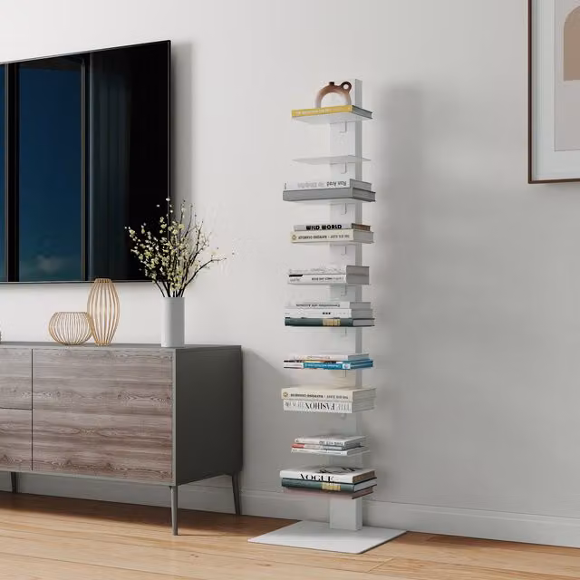 Librería Eksjö de en.casa con 10 estantes en metal, diseño moderno y color blanco, An/P/Al: 150 x 39 x 39 cm