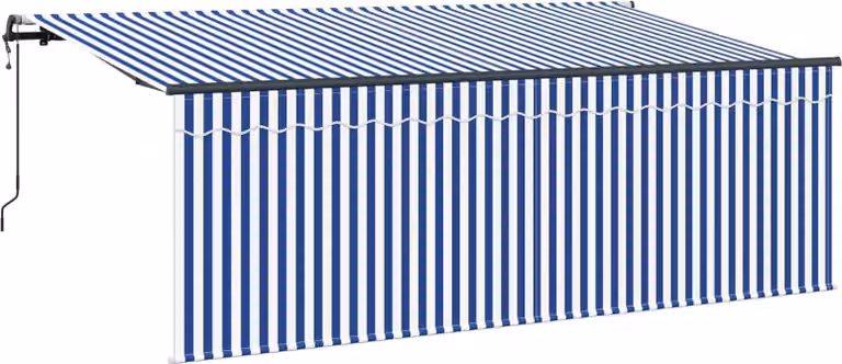 Toldo retráctil Syfax con brazo plegable en azul, fabricado en poliéster y aluminio, An: 350 cm, Al: 200 cm