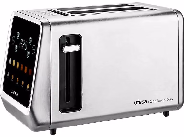 Tostadora Ufesa OneTouch Duo de 850 W con pantalla digital, ranuras XL y acabado en acero inoxidable color plata