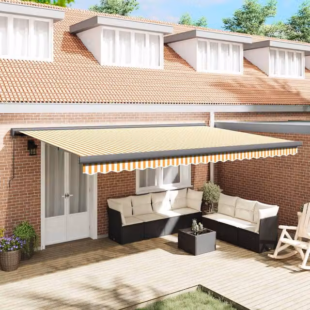 Toldo retráctil de aluminio y tela de poliéster Maison exclusive en amarillo y blanco de 5 x 3 m